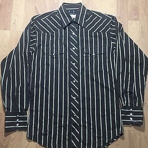 Wrangler brown stripe diamond style pearl snap